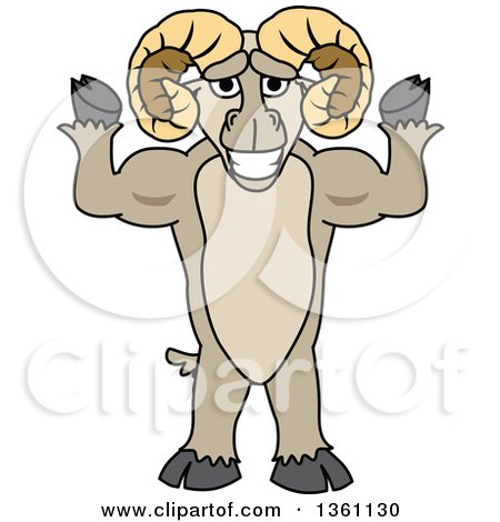 Clipart of a Ram School Mascot Character Flexing His Muscles - Royalty Free Vector Illustration by Mascot Junction