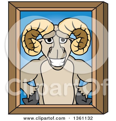 Clipart of a Ram School Mascot Character Portrait - Royalty Free Vector Illustration by Mascot Junction