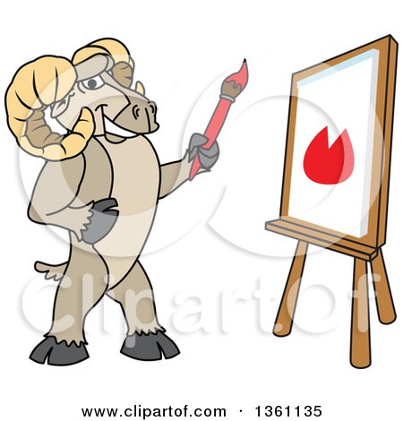 Clipart of a Ram School Mascot Character Student Painting on Canvas - Royalty Free Vector Illustration by Mascot Junction