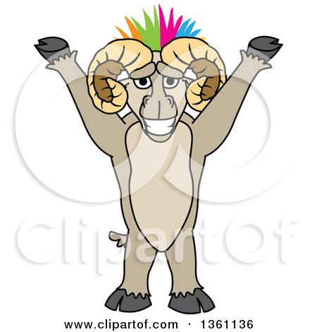 Clipart of a Cheering Ram School Mascot Character with a Colorful Mohawk - Royalty Free Vector Illustration by Mascot Junction