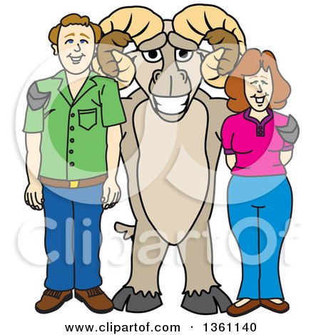 Clipart of a Ram School Mascot Character Posing with Parents - Royalty Free Vector Illustration by Mascot Junction
