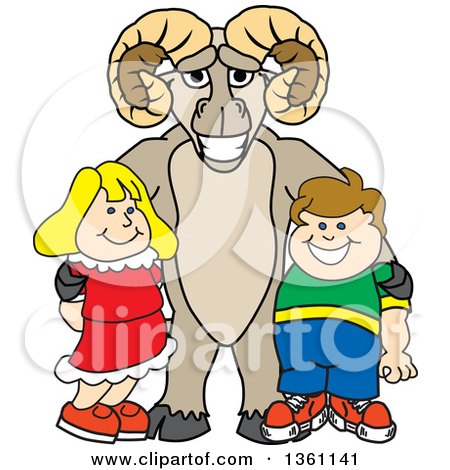 Clipart of a Ram School Mascot Character Posing with Students - Royalty Free Vector Illustration by Mascot Junction