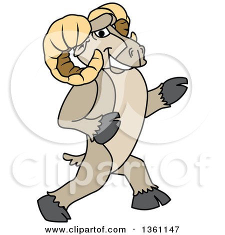 Clipart of a Ram School Mascot Character Walking Upright - Royalty Free Vector Illustration by Mascot Junction