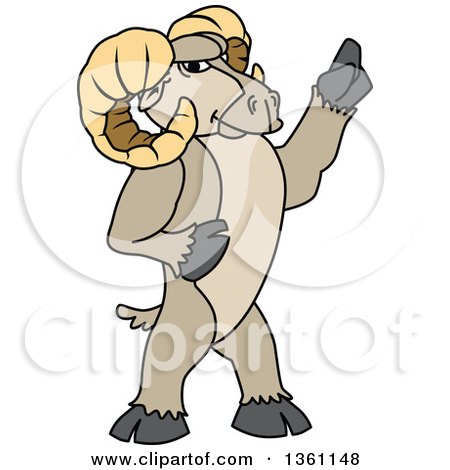 Clipart of a Ram School Mascot Character Holding up a Finger - Royalty Free Vector Illustration by Mascot Junction