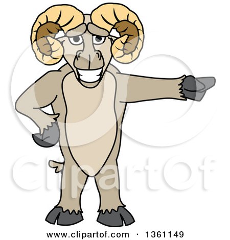 Clipart of a Ram School Mascot Character Pointing - Royalty Free Vector Illustration by Mascot Junction