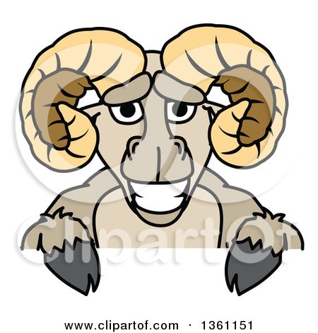Clipart of a Ram School Mascot Character over a Sign - Royalty Free Vector Illustration by Mascot Junction