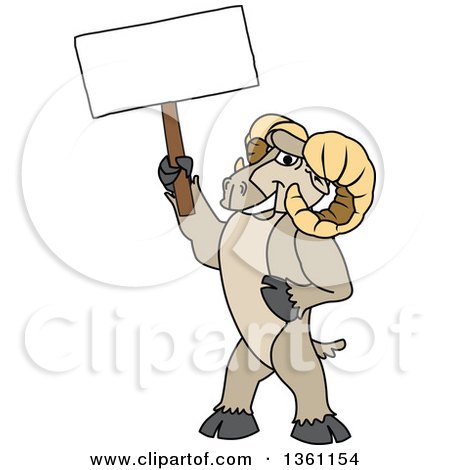 Clipart of a Ram School Mascot Character Holding a Blank Sign - Royalty Free Vector Illustration by Mascot Junction