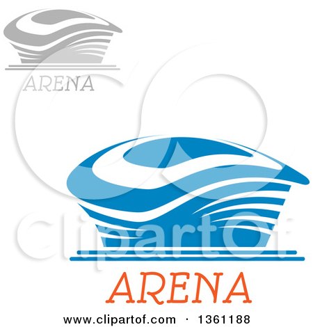 Clipart of Blue and Gray Sports Stadium Arena Buildings with Text - Royalty Free Vector Illustration by Vector Tradition SM
