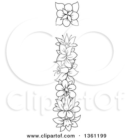 Clipart of a Black and White Lineart Floral Lowercase Alphabet Letter I - Royalty Free Vector Illustration by Vector Tradition SM