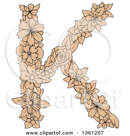 Clipart of a Tan Floral Uppercase Alphabet Letter K - Royalty Free Vector Illustration by Vector Tradition SM