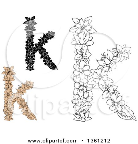 Clipart of Floral Lowercase Alphabet Letter K Designs - Royalty Free Vector Illustration by Vector Tradition SM