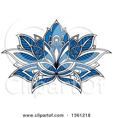 Clipart of a Blue White and Black Henna Lotus Flower - Royalty Free Vector Illustration by Vector Tradition SM