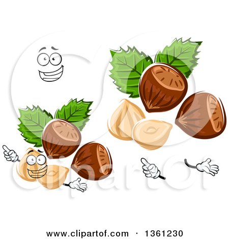 Clipart of a Cartoon Face, Hands and Hazelnuts - Royalty Free Vector Illustration by Vector Tradition SM