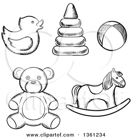 baby toy clipart black and white