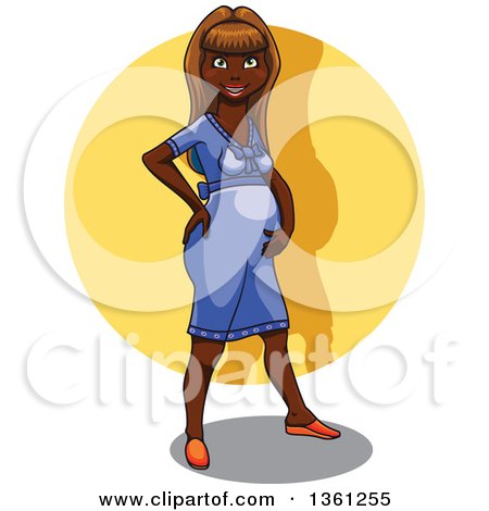 Clipart of a Cartoon Pregnant Black Woman over a Yellow Circle - Royalty Free Vector Illustration by Vector Tradition SM