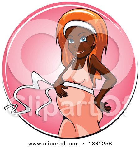 Clipart of a Cartoon Pregnant Black Woman in a Pink Circle - Royalty Free Vector Illustration by Vector Tradition SM