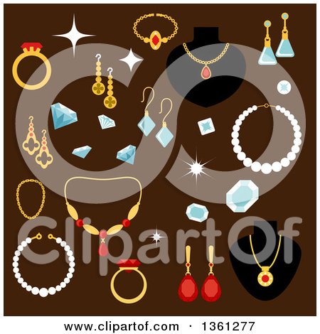 Clipart of Gems and Jewelery on Brown - Royalty Free Vector Illustration by Vector Tradition SM
