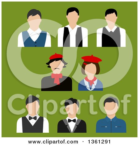 Clipart of Flat Design Occupational People Avatars on Green - Royalty Free Vector Illustration by Vector Tradition SM