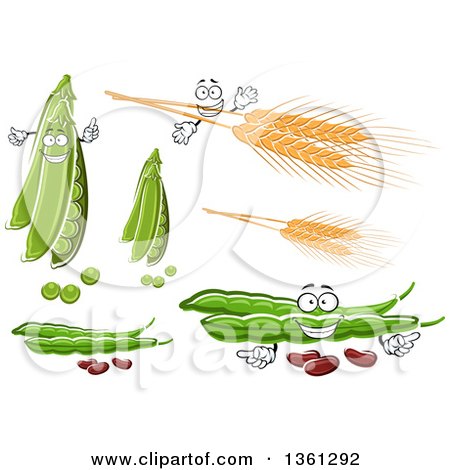 Clipart of Cartoon Pea Pods, Wheat and Beans - Royalty Free Vector Illustration by Vector Tradition SM