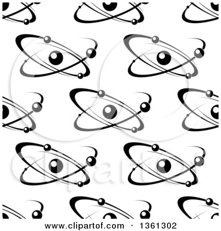 Clipart of a Black and White Seamless Atom and Molecule Pattern - Royalty Free Vector Illustration by Vector Tradition SM