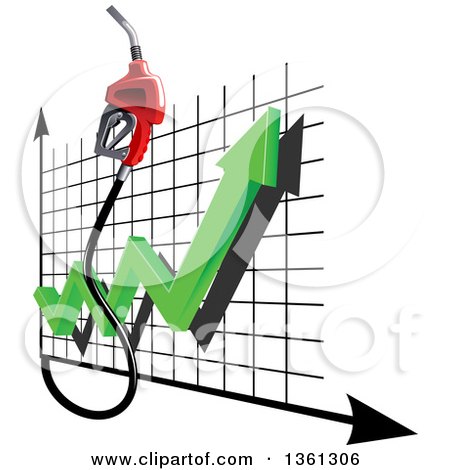 Clipart of a 3d Gas Nozzle and Increase Arrow over a Graph - Royalty Free Vector Illustration by Vector Tradition SM