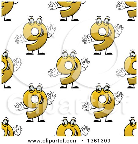 Clipart of a Seamless Background Pattern of Cartoon Yellow Number Nine Characters - Royalty Free Vector Illustration by Vector Tradition SM