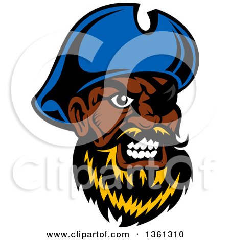 Clipart of a Cartoon Tough Black Male Pirate Captain with a Blond Beard, Wearing an Eye Patch - Royalty Free Vector Illustration by Vector Tradition SM