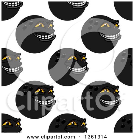 Clipart of a Seamless Background Pattern of Black Grinning Bowling Ball Characters - Royalty Free Vector Illustration by Vector Tradition SM