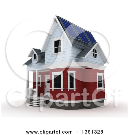 Clipart of a 3d House with a Solar Panels, on a White Background - Royalty Free Illustration by KJ Pargeter