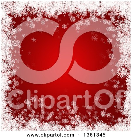 Clipart of a Red Christmas Background Bordered in White Snowflakes and Stars - Royalty Free Illustration by KJ Pargeter