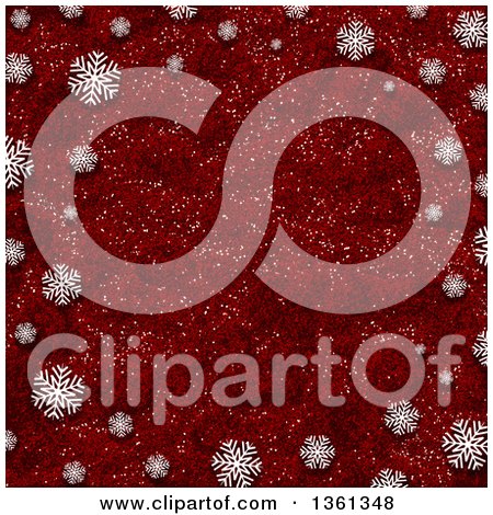 Clipart of a Red Glitter Christmas Background Bordered in White Snowflakes - Royalty Free Illustration by KJ Pargeter