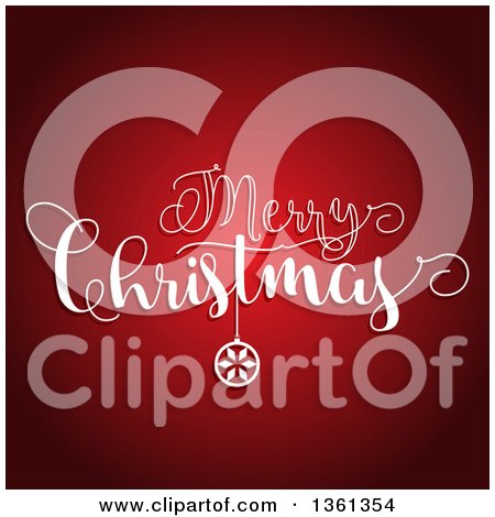 Clipart of a White Merry Christmas Greeting with an Ornament over Gradient Red - Royalty Free Vector Illustration by KJ Pargeter