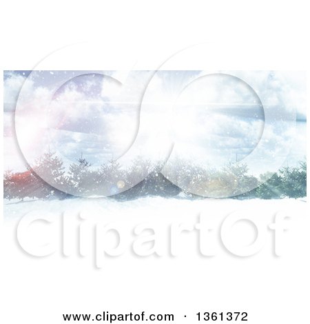 Clipart of a 3d View of a Winter Forest with Sunshine - Royalty Free Illustration by KJ Pargeter