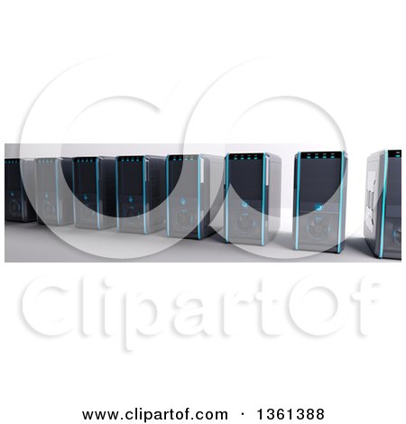 Clipart of a Row of 3d Computer Towers, on a White Background - Royalty Free Illustration by KJ Pargeter