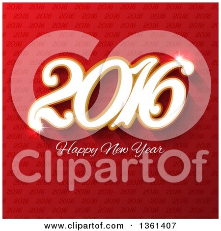Clipart of a 2016 Happy New Year Greeting over a Red Pattern - Royalty Free Vector Illustration by KJ Pargeter