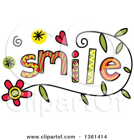 Clipart of Colorful Sketched Smile Word Art - Royalty Free Vector Illustration by Prawny