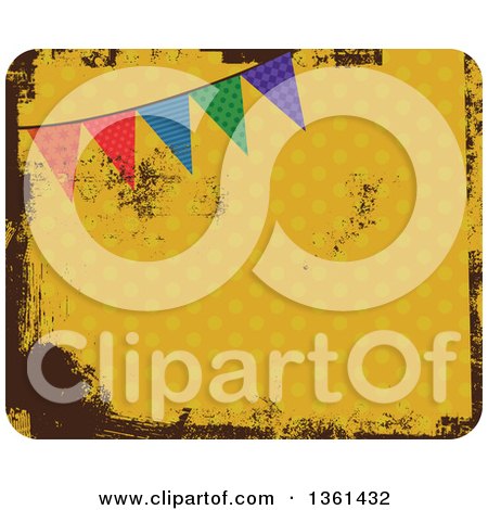 Clipart of a Grungy Yellow Polka Dot Design with a Colroful Party Bunting Flag - Royalty Free Vector Illustration by Prawny
