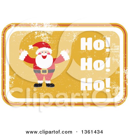 Clipart of a Rubber Stamp Styled Yellow Santa Claus Sign with Ho Ho Ho Text - Royalty Free Vector Illustration by Prawny