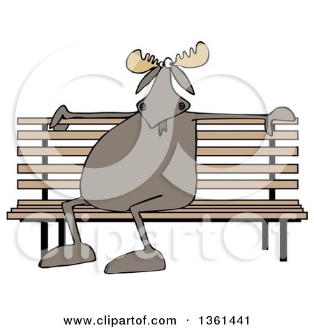 Clipart of a Cartoon Moose Sitting on a Park Bench - Royalty Free Illustration by djart