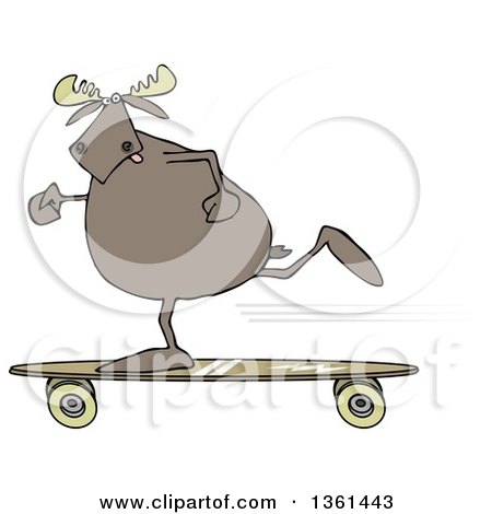 Clipart of a Cartoon Moose Skateboarding - Royalty Free Illustration by djart