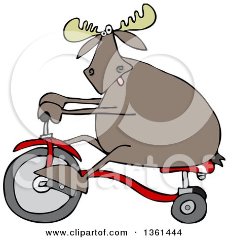 Clipart of a Cartoon Moose Riding a Tricycle - Royalty Free Vector Illustration by djart