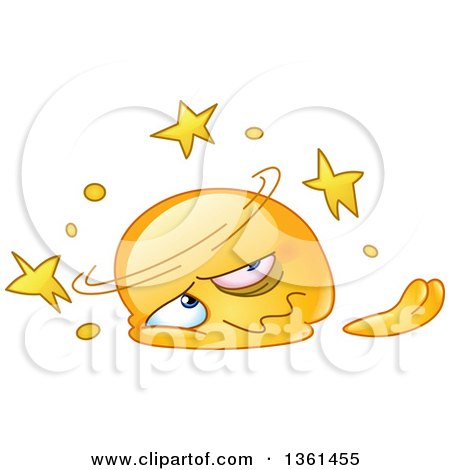 Clipart of a Cartoon Drunk or Dizzy Yellow Smiley Face Emoji Seeing Stars - Royalty Free Vector Illustration by yayayoyo