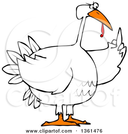 Clipart of a Cartoon Angry Chubby White Thanksgiving Turkey Bird Holding up a Middle Finger - Royalty Free Vector Illustration by djart