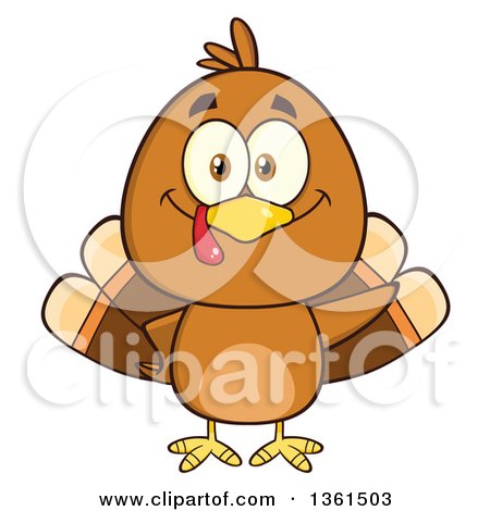 Clipart of a Cartoon Cute Thanksgiving Turkey Bird Waving - Royalty Free Vector Illustration by Hit Toon