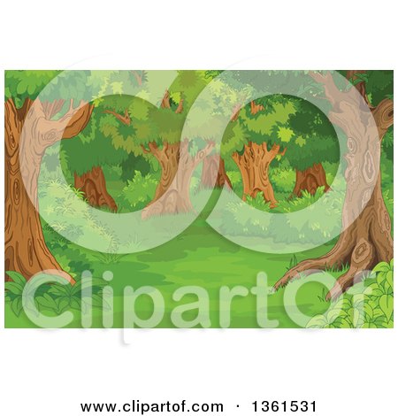 Clipart of a Background of a Forest Glade with Trees and Shrubs - Royalty Free Vector Illustration by Pushkin