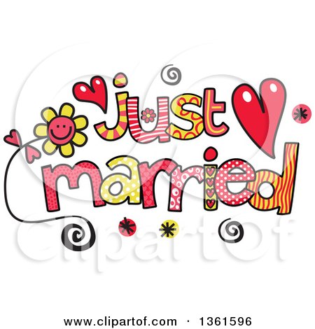 Clipart of Colorful Sketched Just Married Word Art - Royalty Free Vector Illustration by Prawny