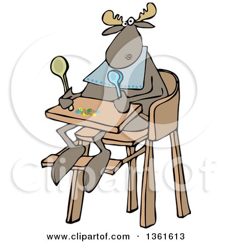 Clipart of a Cartoon Baby Moose Sitting in a High Chair - Royalty Free Vector Illustration by djart