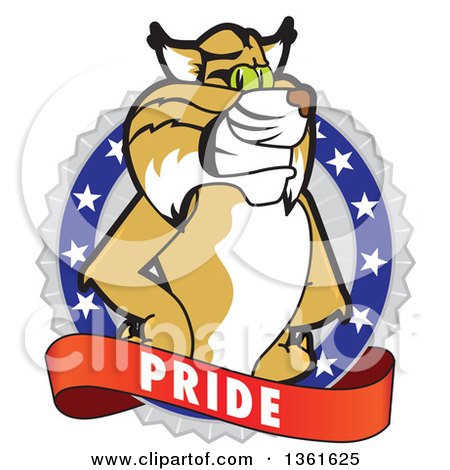 Clipart of a Bobcat School Mascot Character on a Pride Badge - Royalty Free Vector Illustration by Toons4Biz