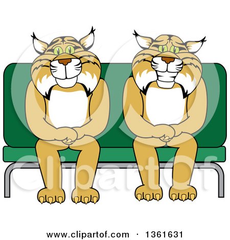Clipart of Bobcat School Mascot Characters Sitting on a Seat, Symbolizing Safety - Royalty Free Vector Illustration by Mascot Junction