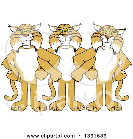 Clipart of Bobcat School Mascot Characters Standing with Linked Arms, Symbolizing Loyalty - Royalty Free Vector Illustration by Mascot Junction